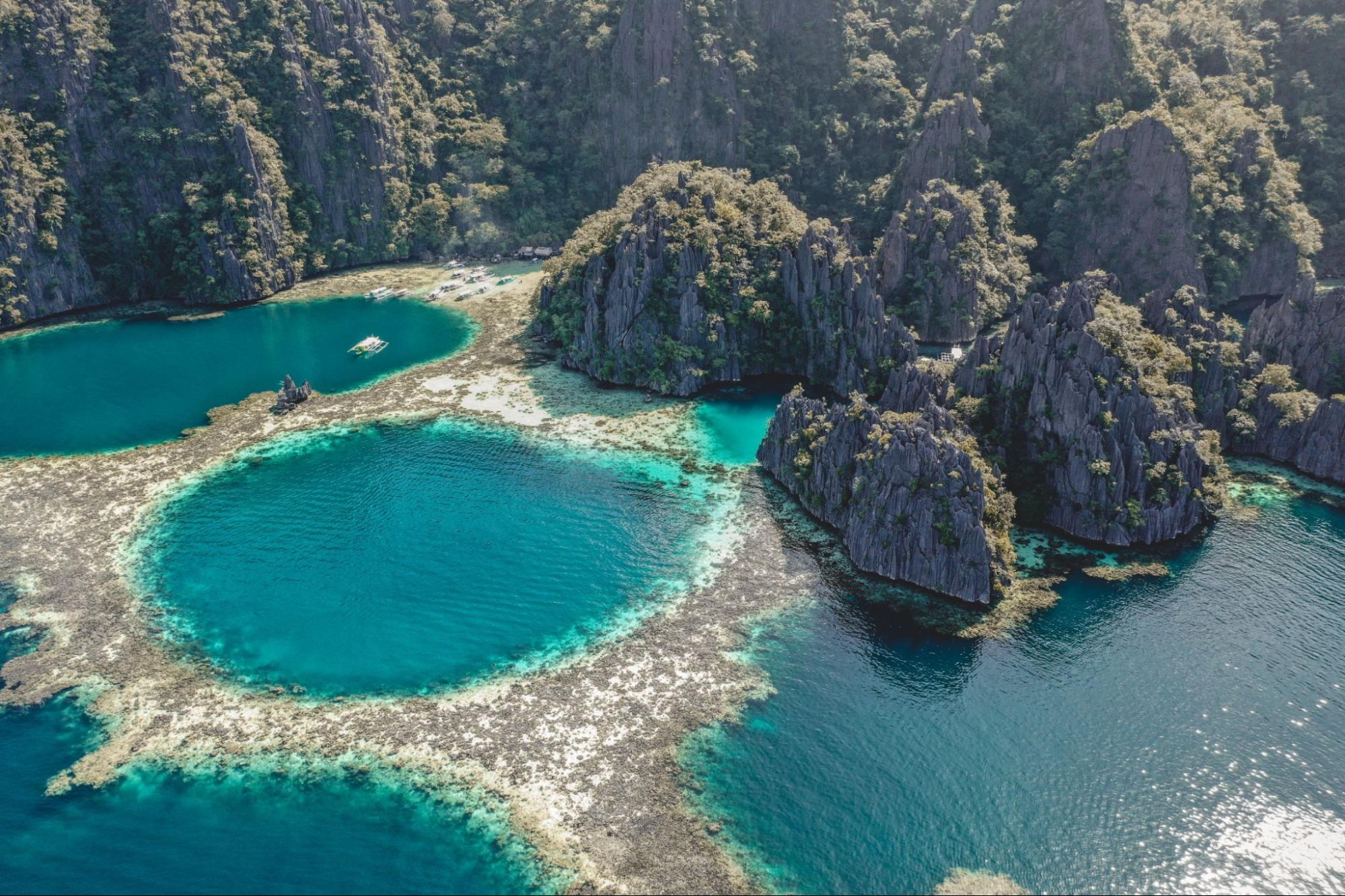 Aerial view of the Twin Lagoon in coron island, Palawan, Philippines